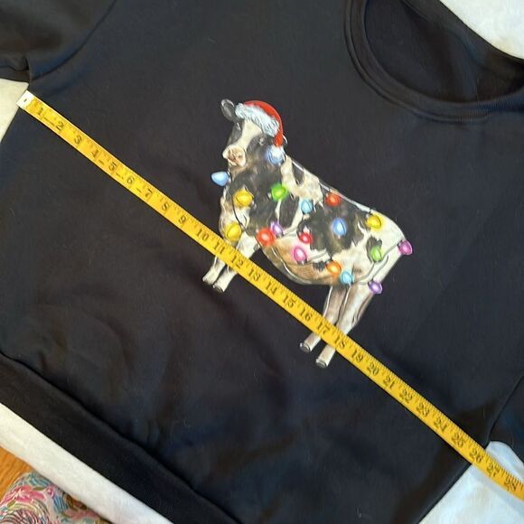 SHEIN Christmas Lights Cow Black Sweatshirt Plus Size XL - Picture 4 of 8